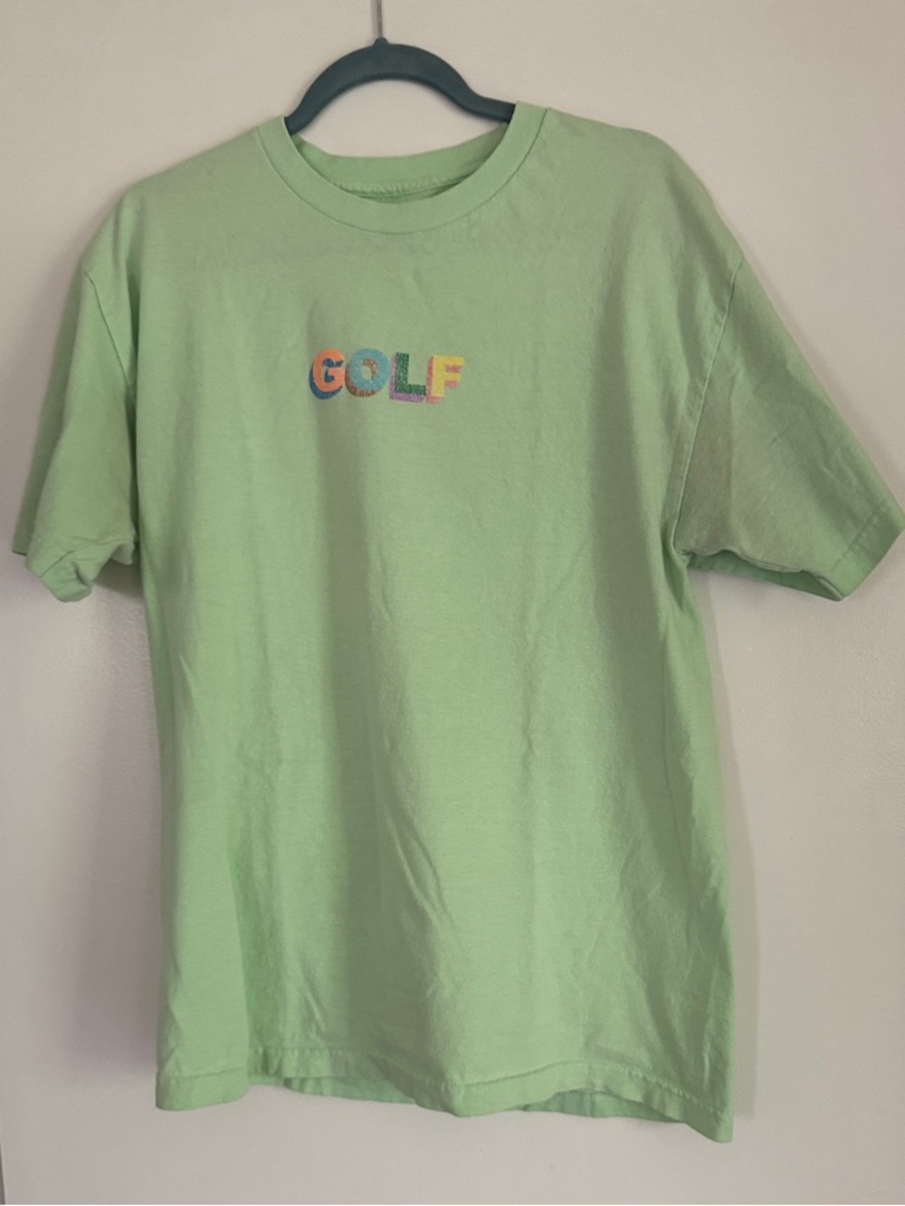 Golf Wang Light Lime Green Short Sleeve Tee with Multicolor 'GOLF' logo. Men’s L
